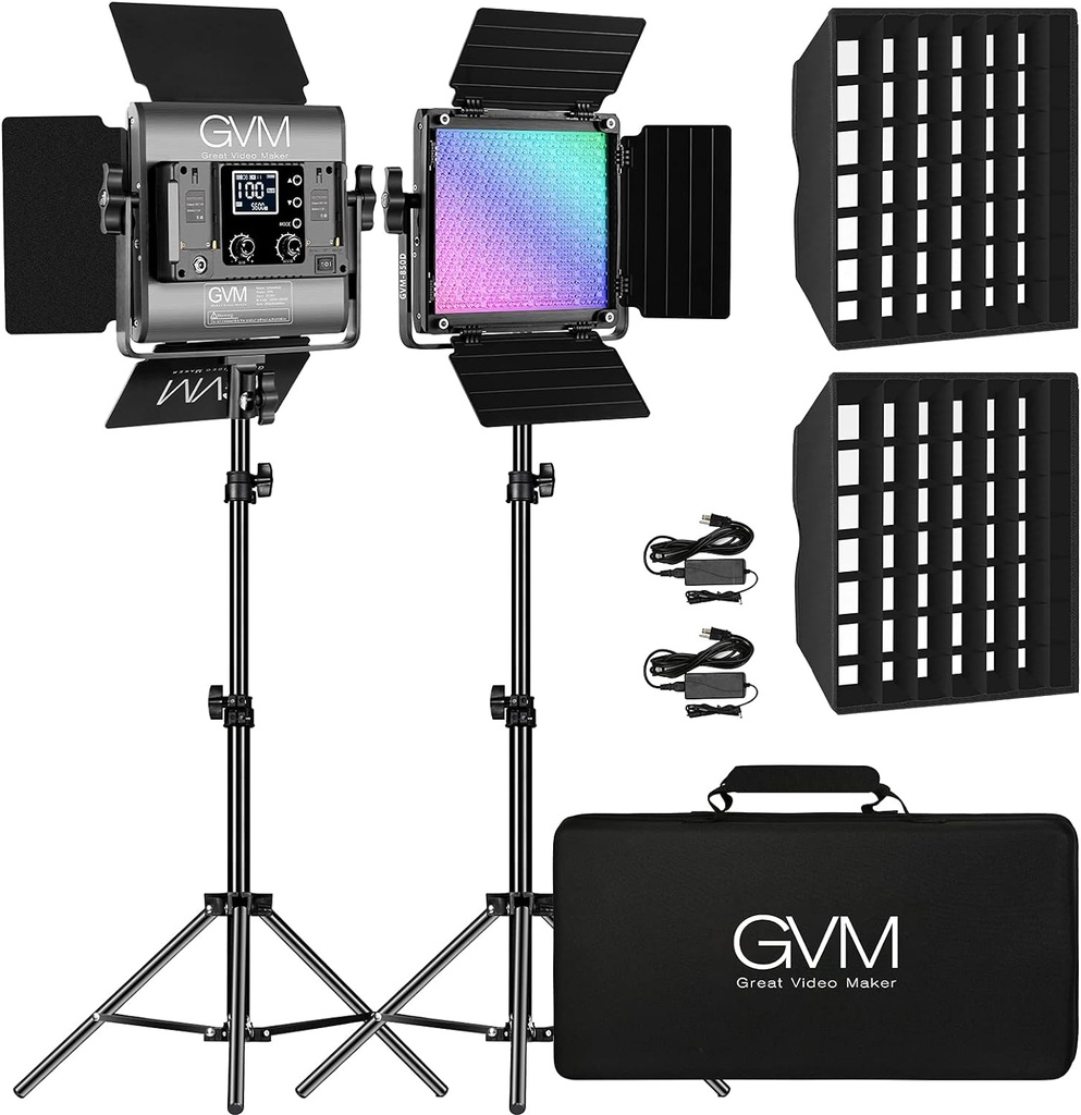 GVM-850D 40W High Beam Bi-Color and High Power RGB Video Lighting Kit 2-Video-Light-Kit