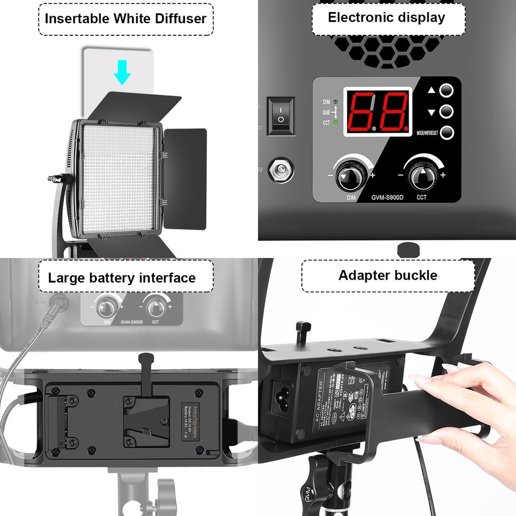 GVM Dimmable Bi-Color S900D- 2 LIGHT LED Video Light and Stand Lighting Kit, with APP Intelligent Control System/CRI97 Dimmable 3200-5600K