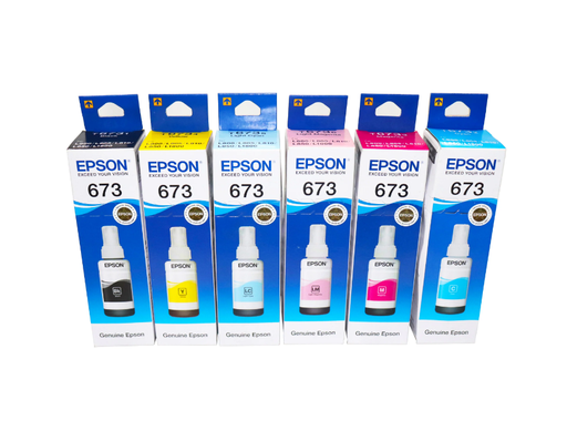 زجاجة إعادة تعبئة الحبر Epson 673 (70 مل) للطابعة L800 / L805 / L810 / L1800 (أسود، سماوي، أرجواني، أصفر، سماوي فاتح، أرجواني فاتح)